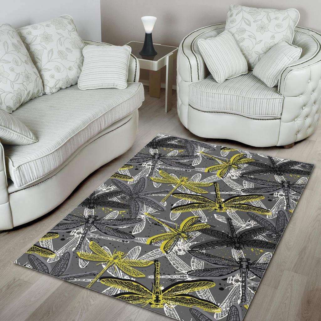Hand drawn dragonfly pattern Area Rug