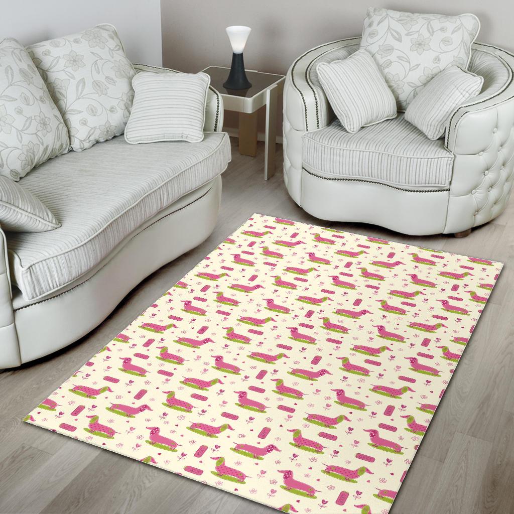Pink Dachshund Pattern Area Rug