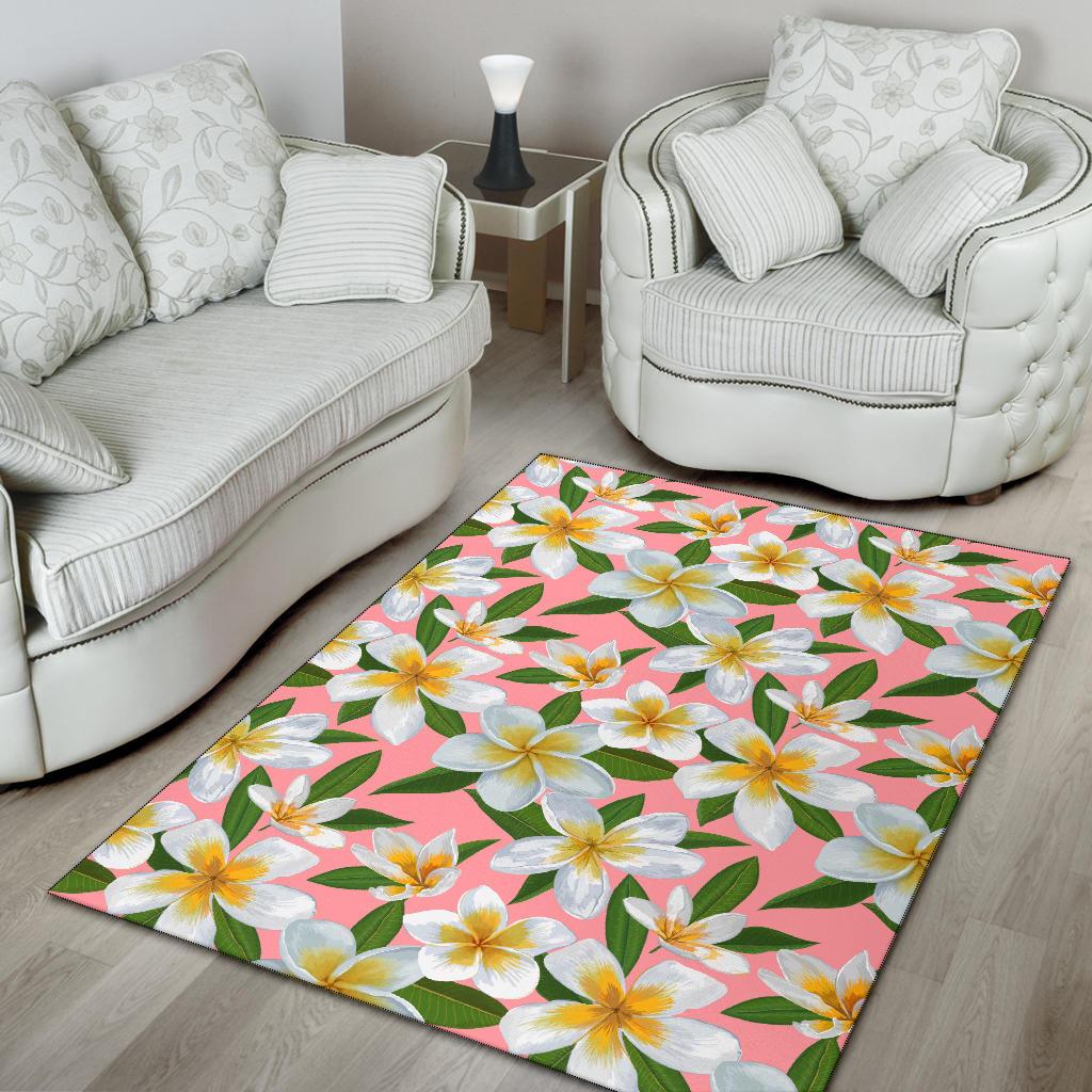 White Plumeria Pattern Print Design PM011 Area Rugs