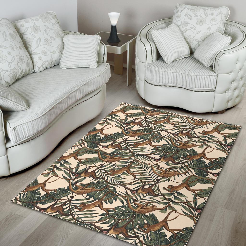 Monkey tropical leaves background Area Rug