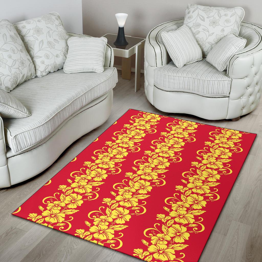 Orange Hibiscus Pattern Print Design HB018 Area Rugs
