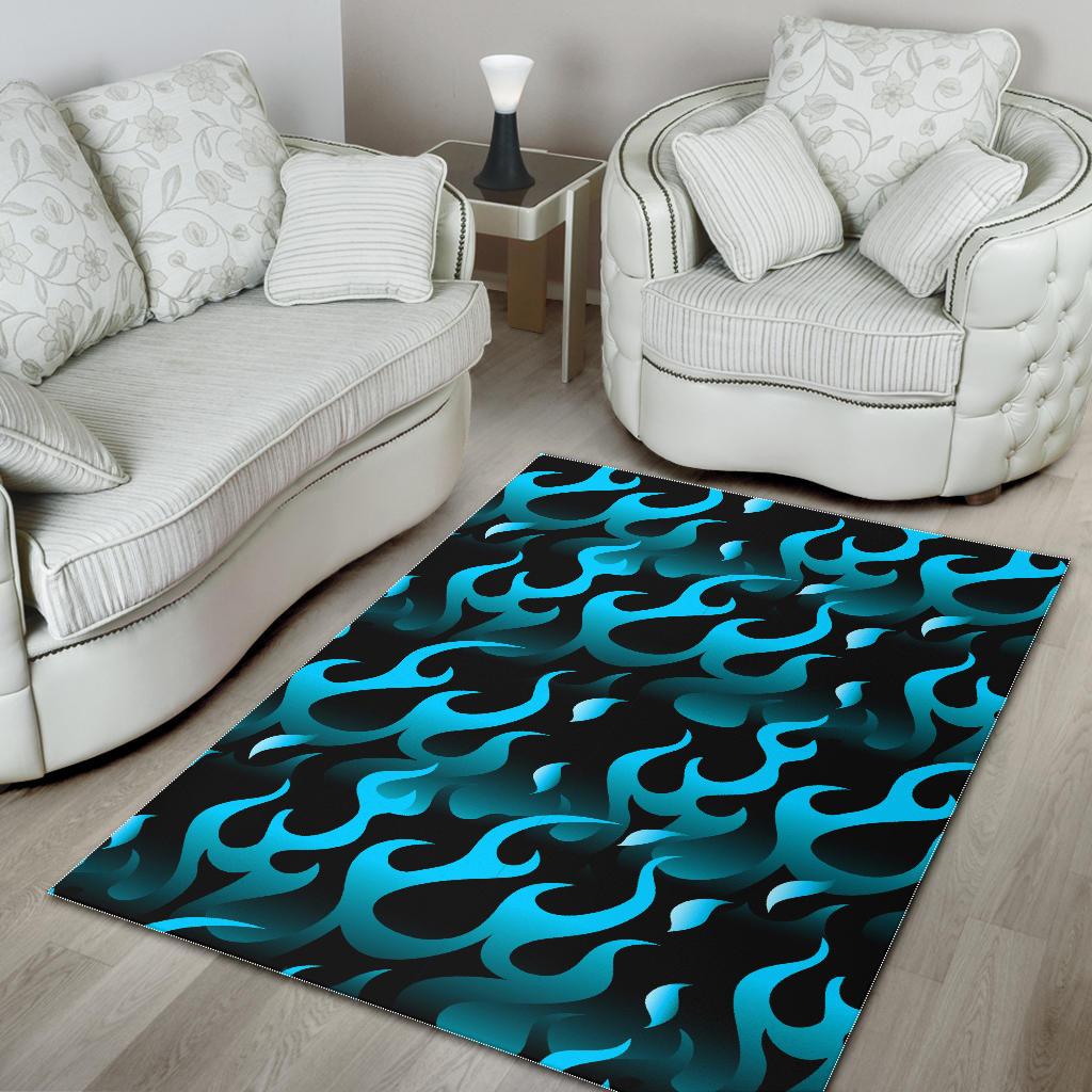Blue Flame Fire Pattern Background Area Rug