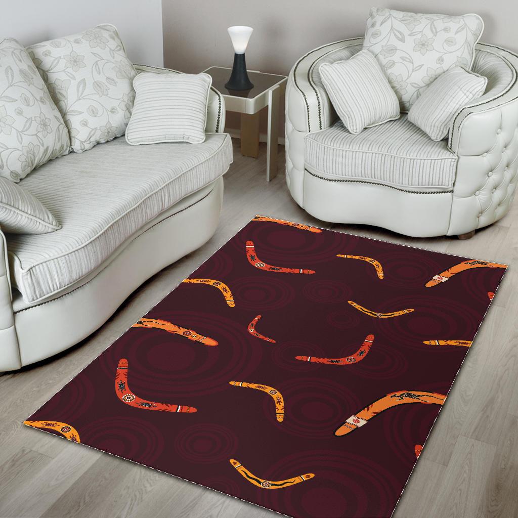 Boomerang Australian aboriginal ornament circle black background Area Rug