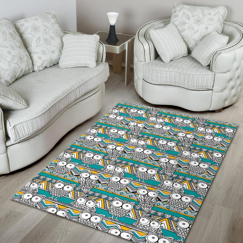 Owl Pattern Green Background Area Rug