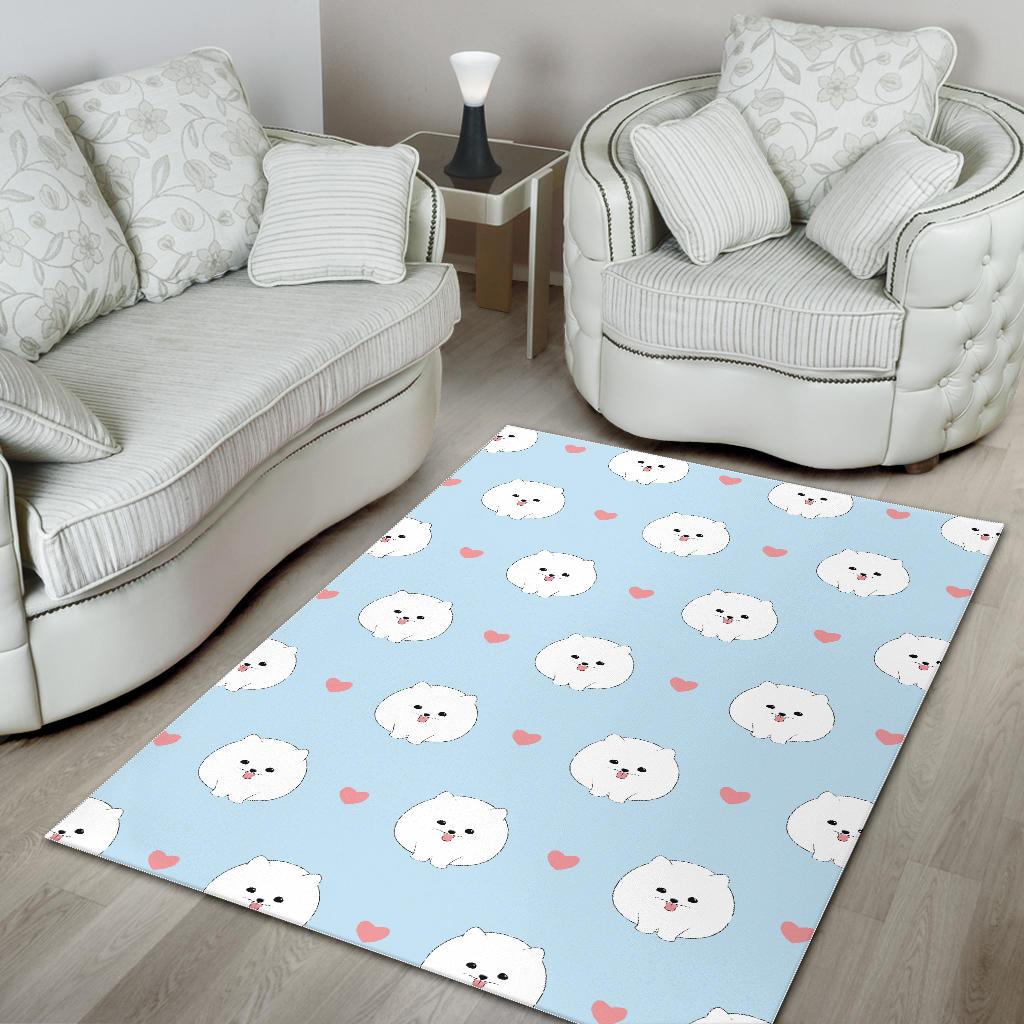 White cute pomeranian pattern Area Rug