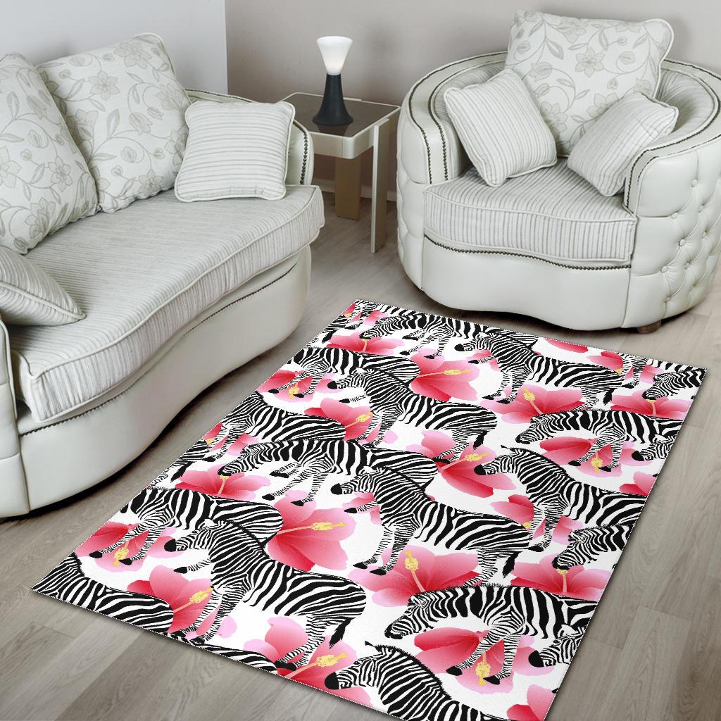 Zebra Red Hibiscus Pattern Area Rug