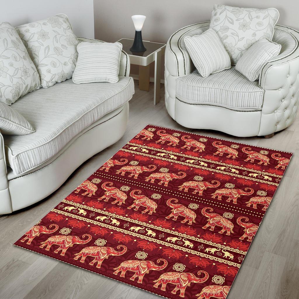 Elephant Red Pattern Ethnic Motifs Area Rug