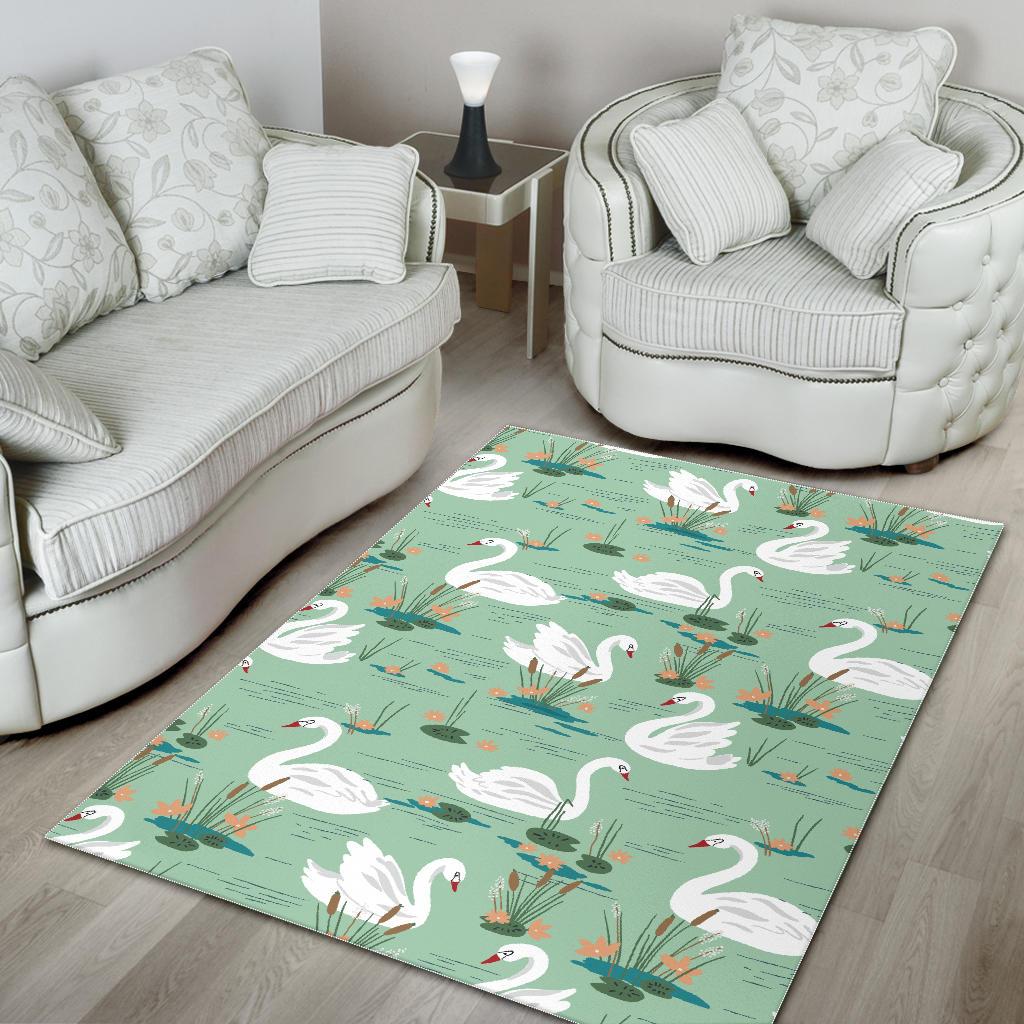 White swan lake pattern Area Rug