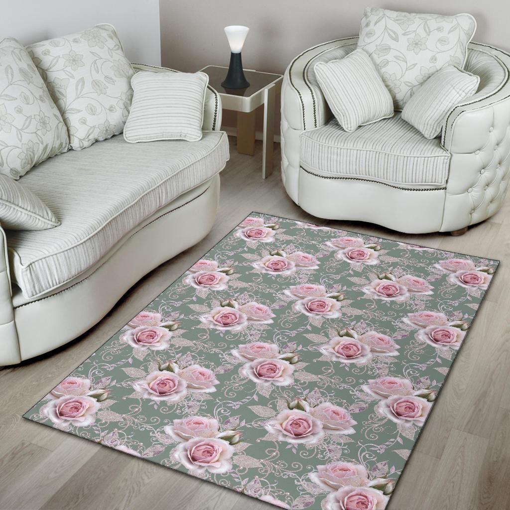 Rose White Pattern Print Design RO012 Area Rugs