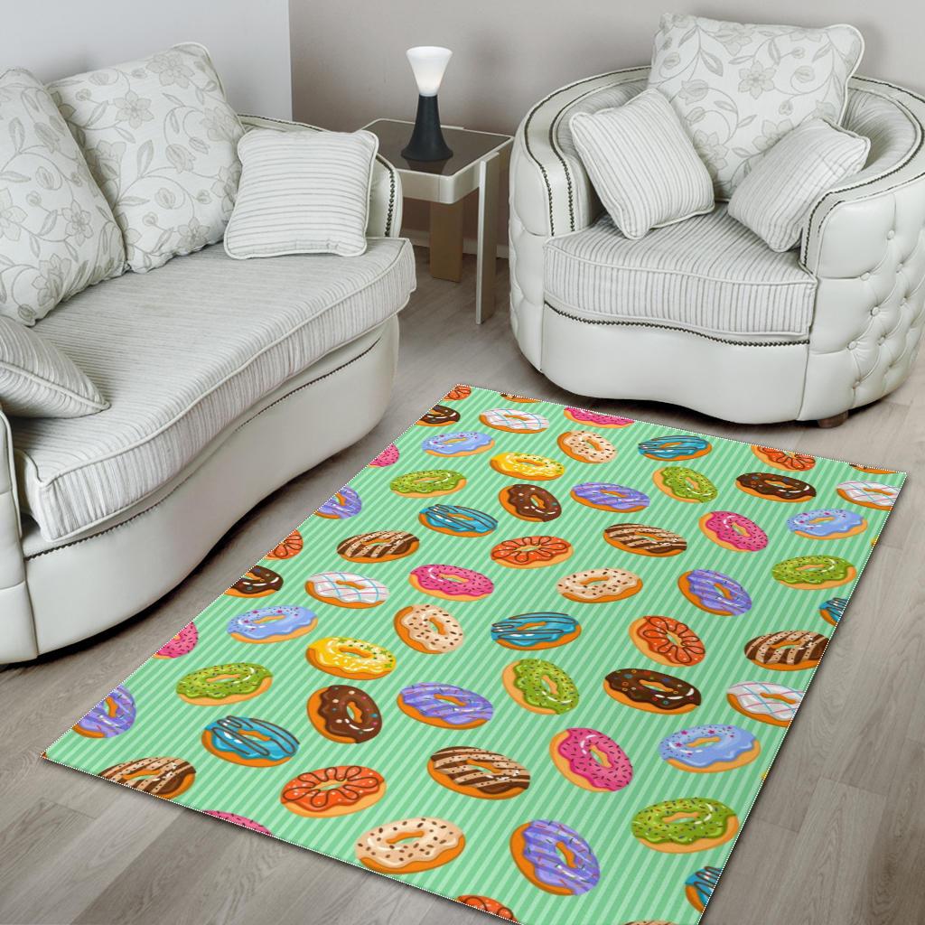 Colorful donut pattern green background Area Rug