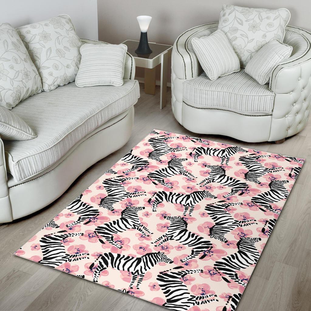 Zebra pink flower background Area Rug