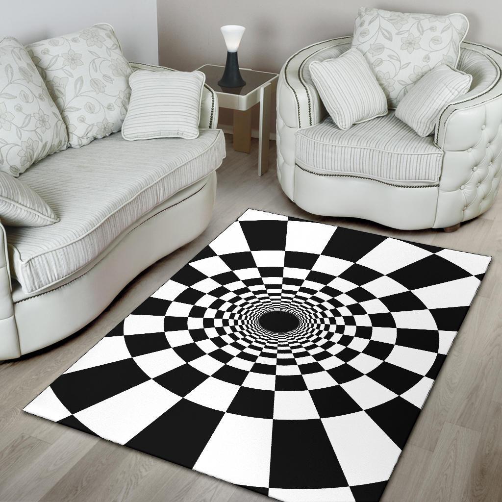 Tunnel Illusion Black and White Hole Area Rug