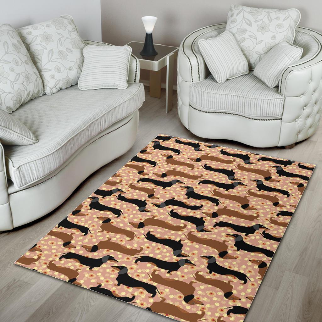 Dachshund floral background Area Rug