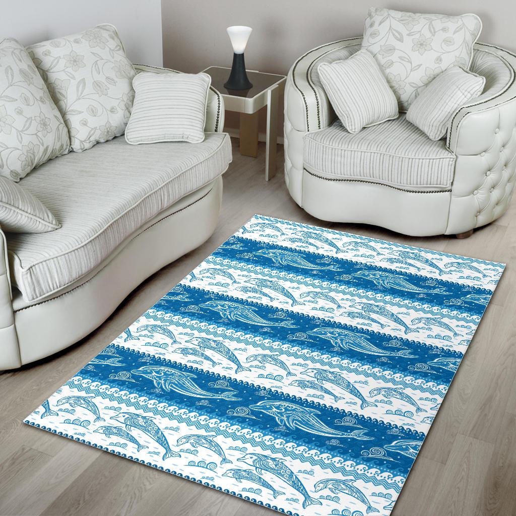 Dolphin Tribal Pattern Ethnic Motifs Area Rug