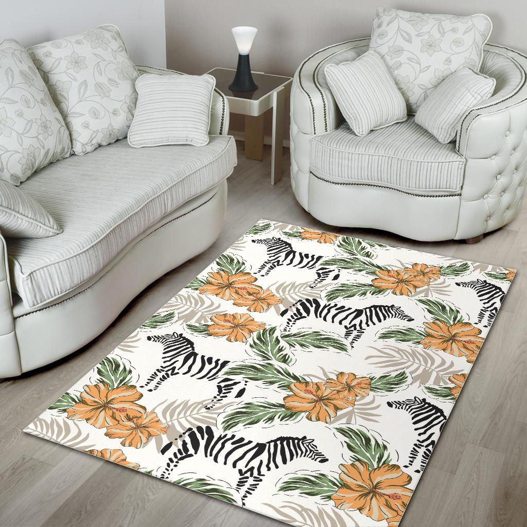 Zebra Hibiscus Pattern Area Rug