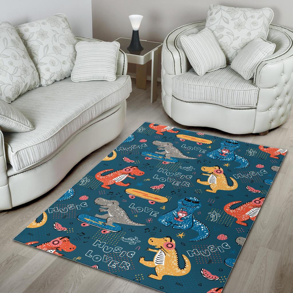 Dinosaur Music Skating Pattern Area Rug