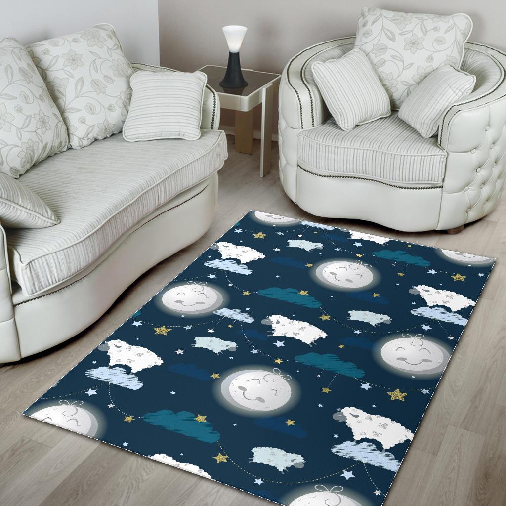 Sheep Playing Could Moon Pattern  Area Rug