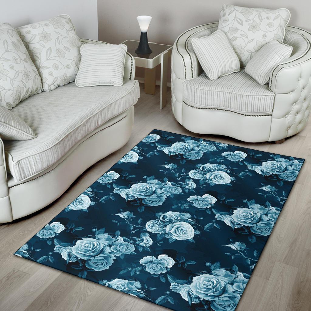 Rose Blue Pattern Print Design RO014 Area Rugs