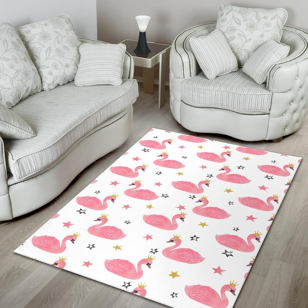 Pink Swan Pattern Area Rug