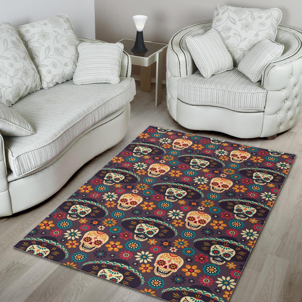 Sugar skulls flower maxican pattern Area Rug