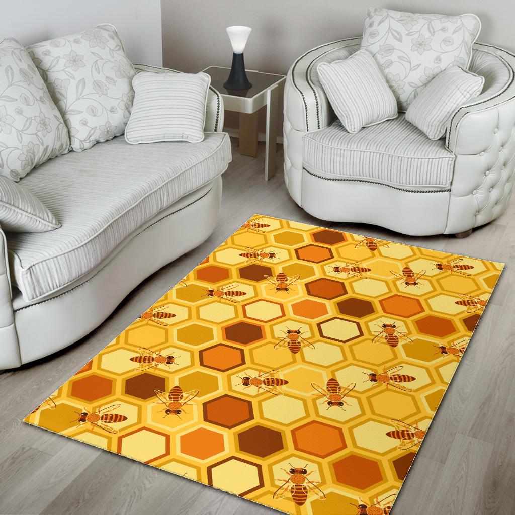 Bee and Honeycomb Pattern Area Rug