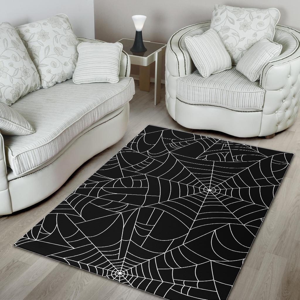 Spider web pattern Black background white cobweb Area Rug