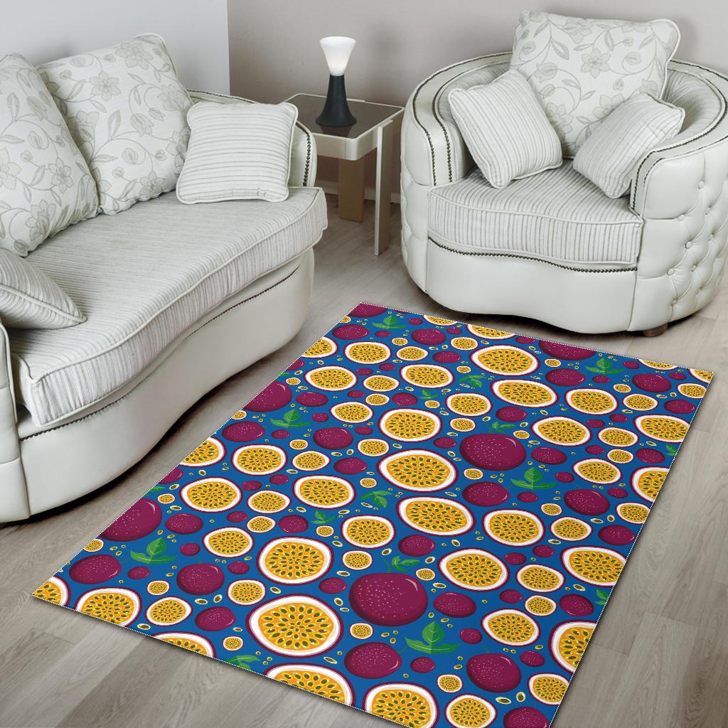 Passion fruit blue background Area Rug