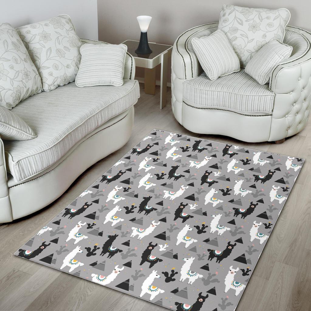 Black and White Llama Pattern Area Rug