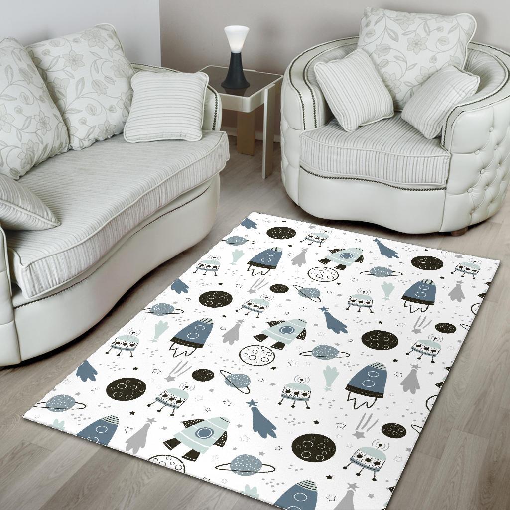 Hand drawn space elements space rocket star planet space probe Area Rug