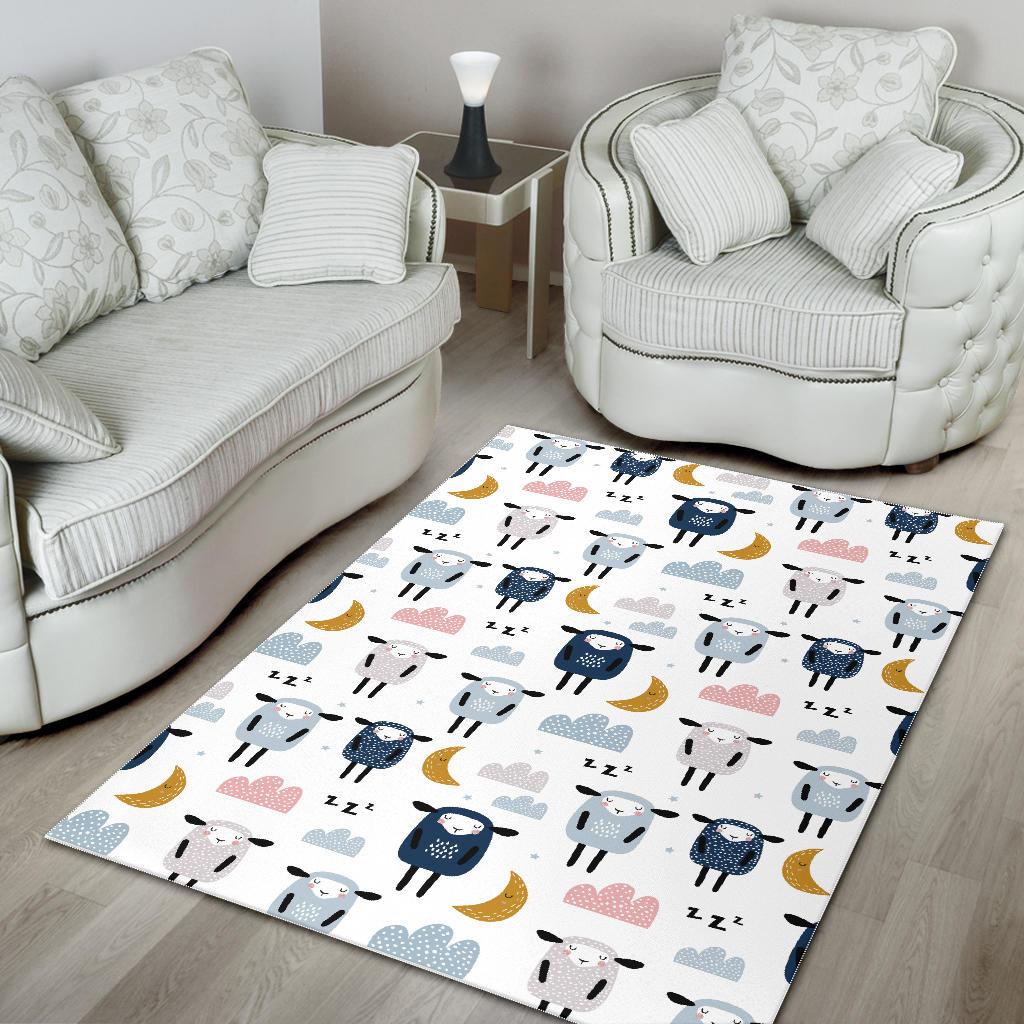 Cute sleeping sheep moon cloud pattern Area Rug