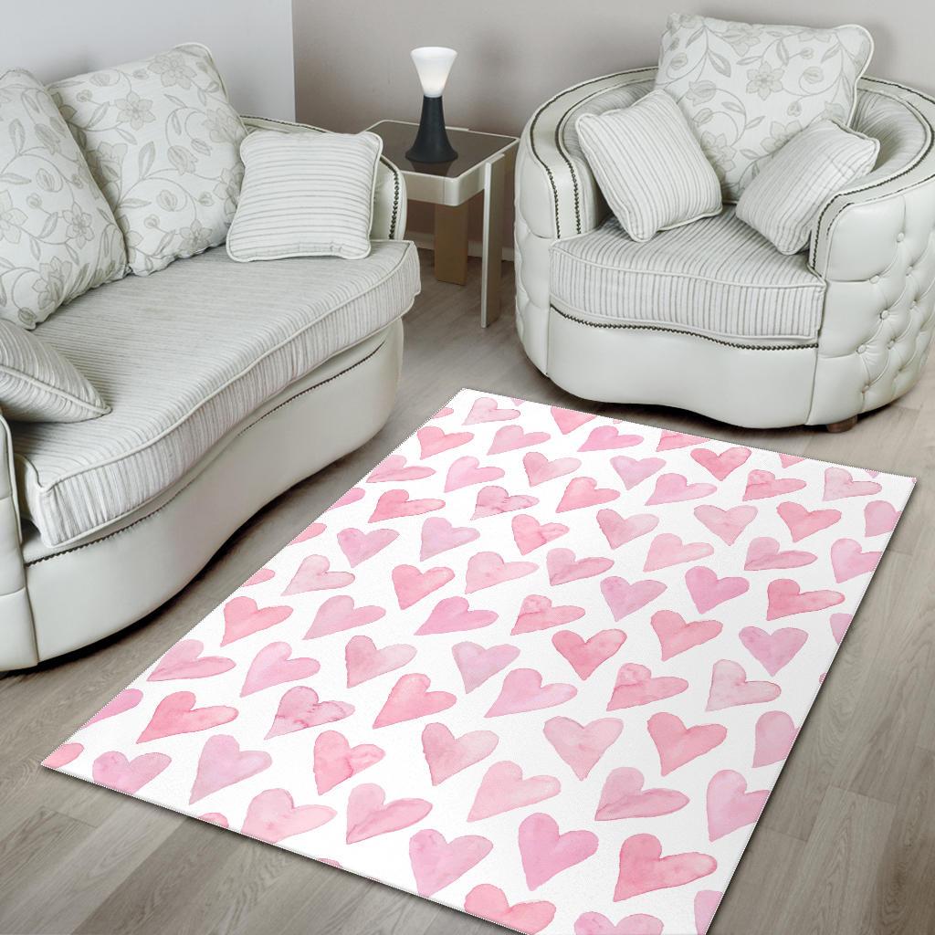 Watercolor pink heart pattern Area Rug