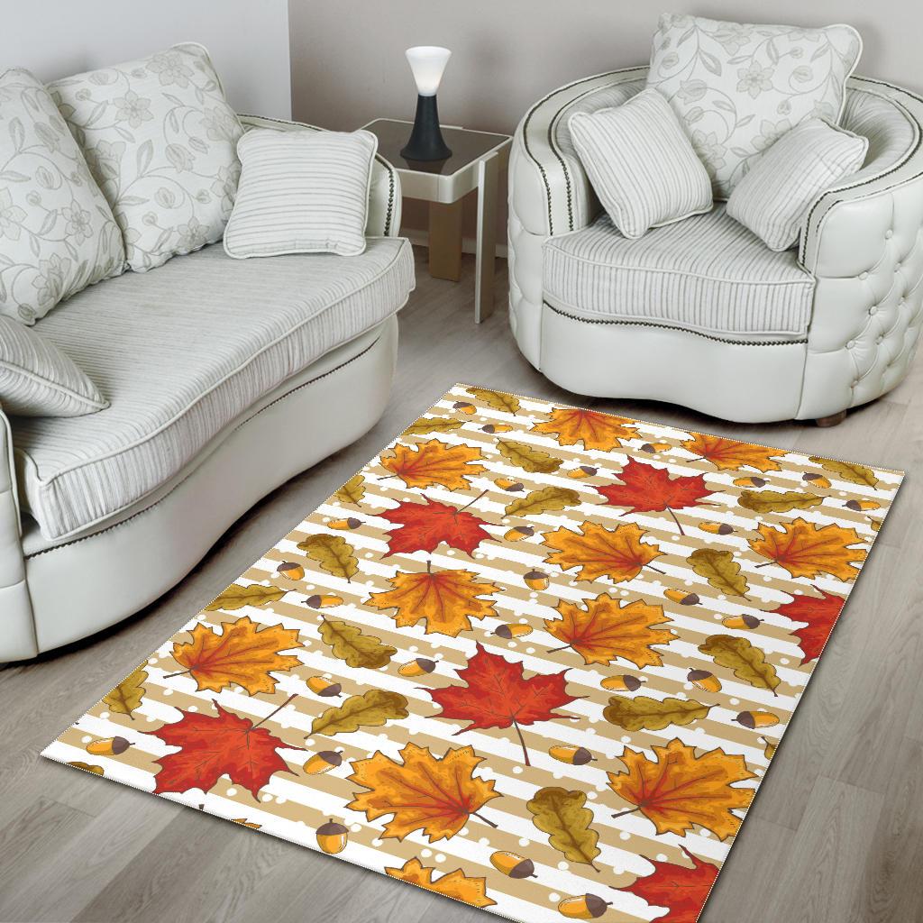 Maple leaf oak leaf acorns beige striped background Area Rug