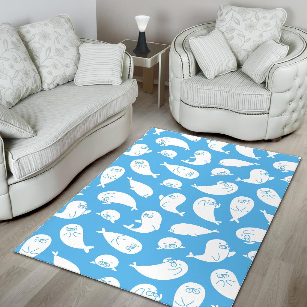 Cute white sea lion seals pattern Area Rug