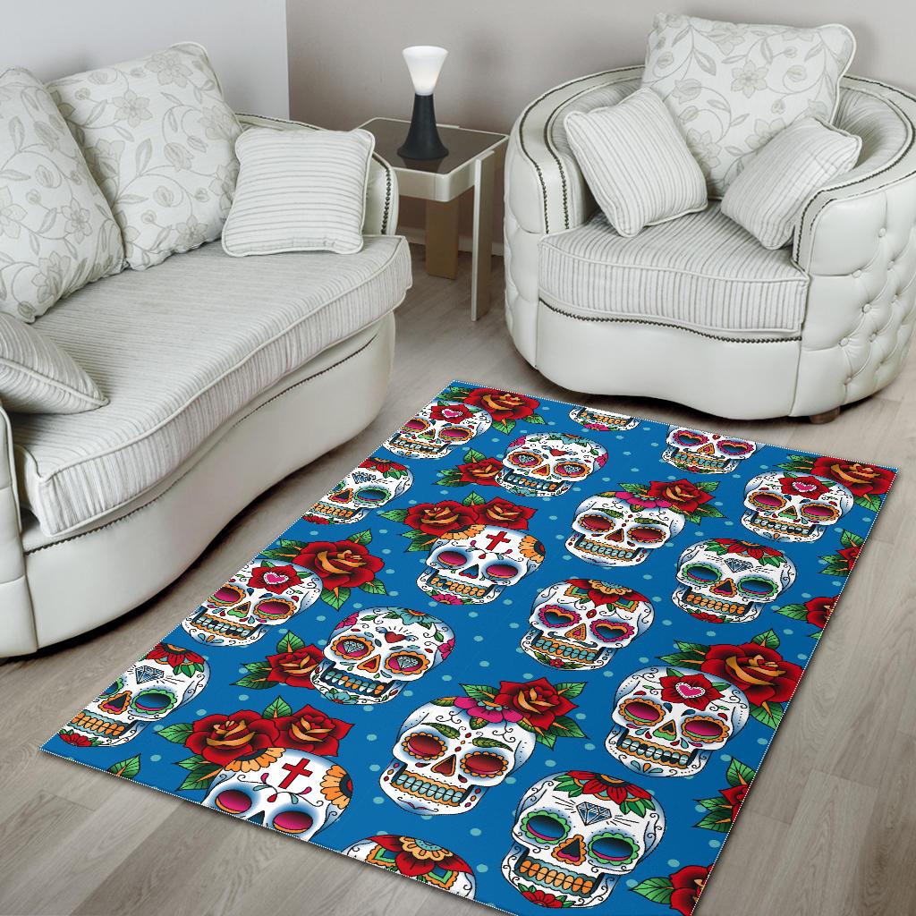 Suger Skull Rose Pattern Area Rug