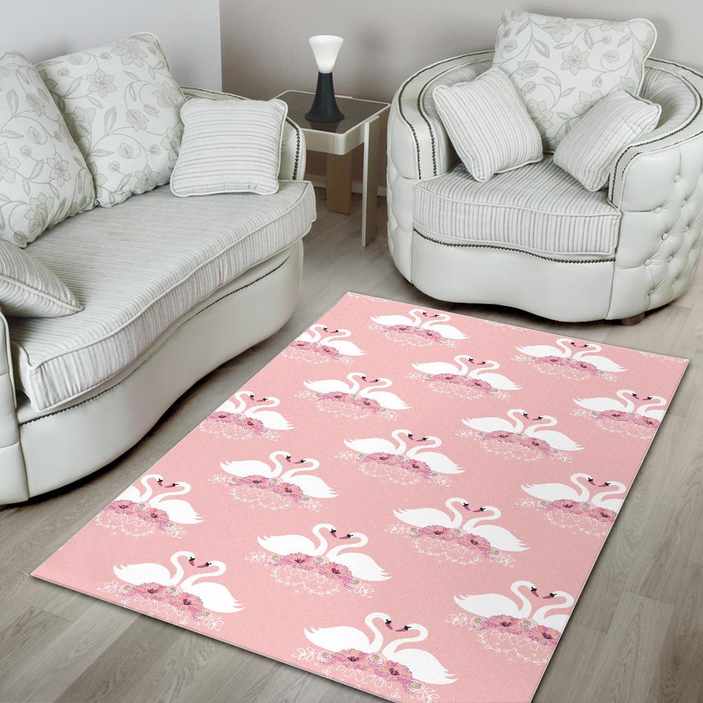 White swan and flower love pattern Area Rug