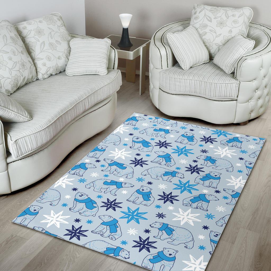 Polar Bear Pattern Blue Background Area Rug