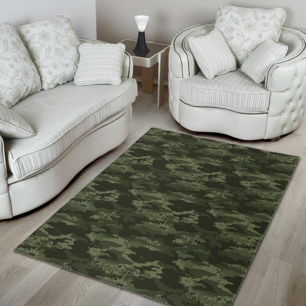 Digital Green camo camouflage pattern Area Rug
