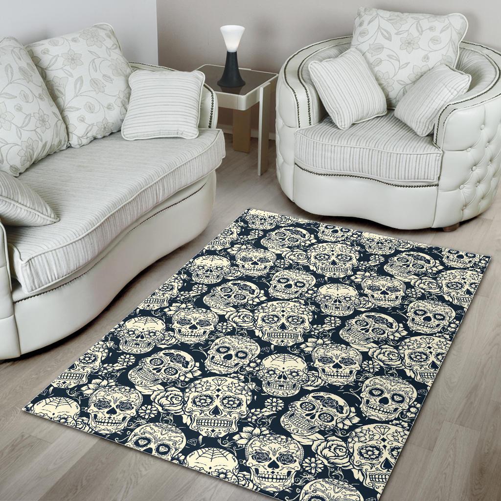 Sugar skull black white pattern Area Rug