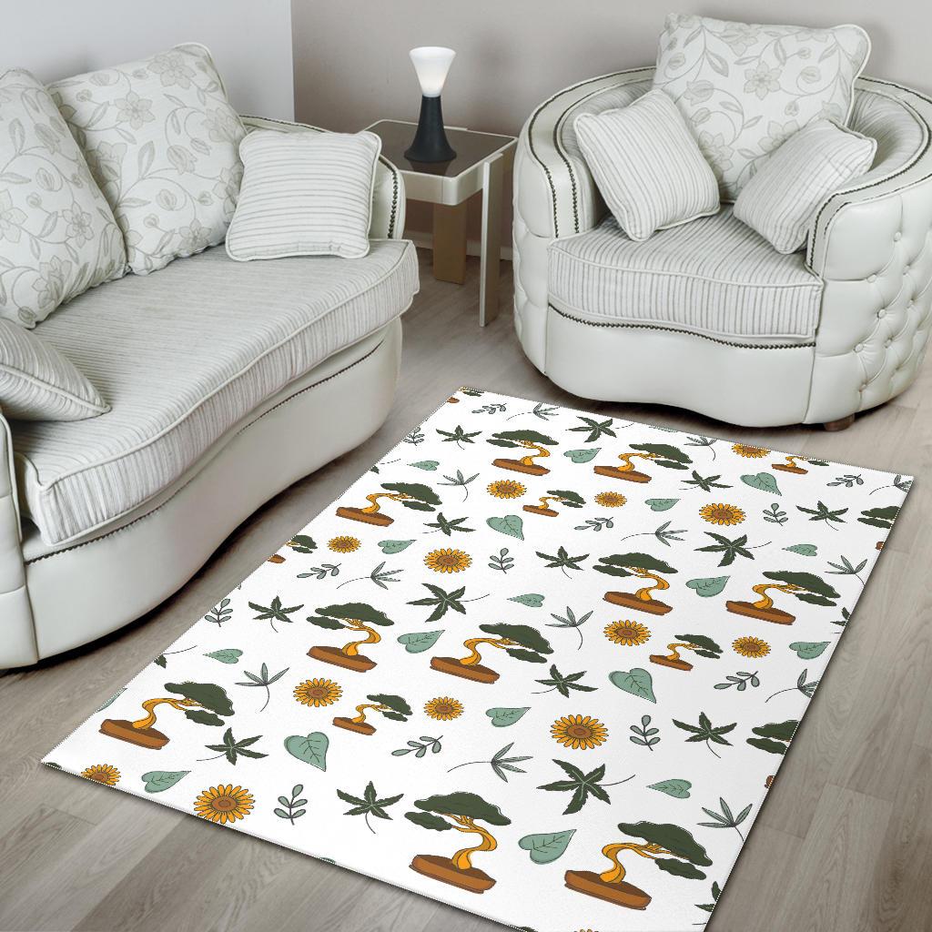 Bonsai Leaves Flower Pattern Area Rug