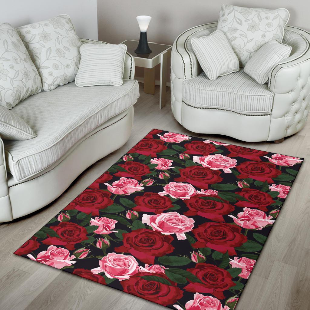 Rose Red Pink Pattern Print Design RO01 Area Rugs