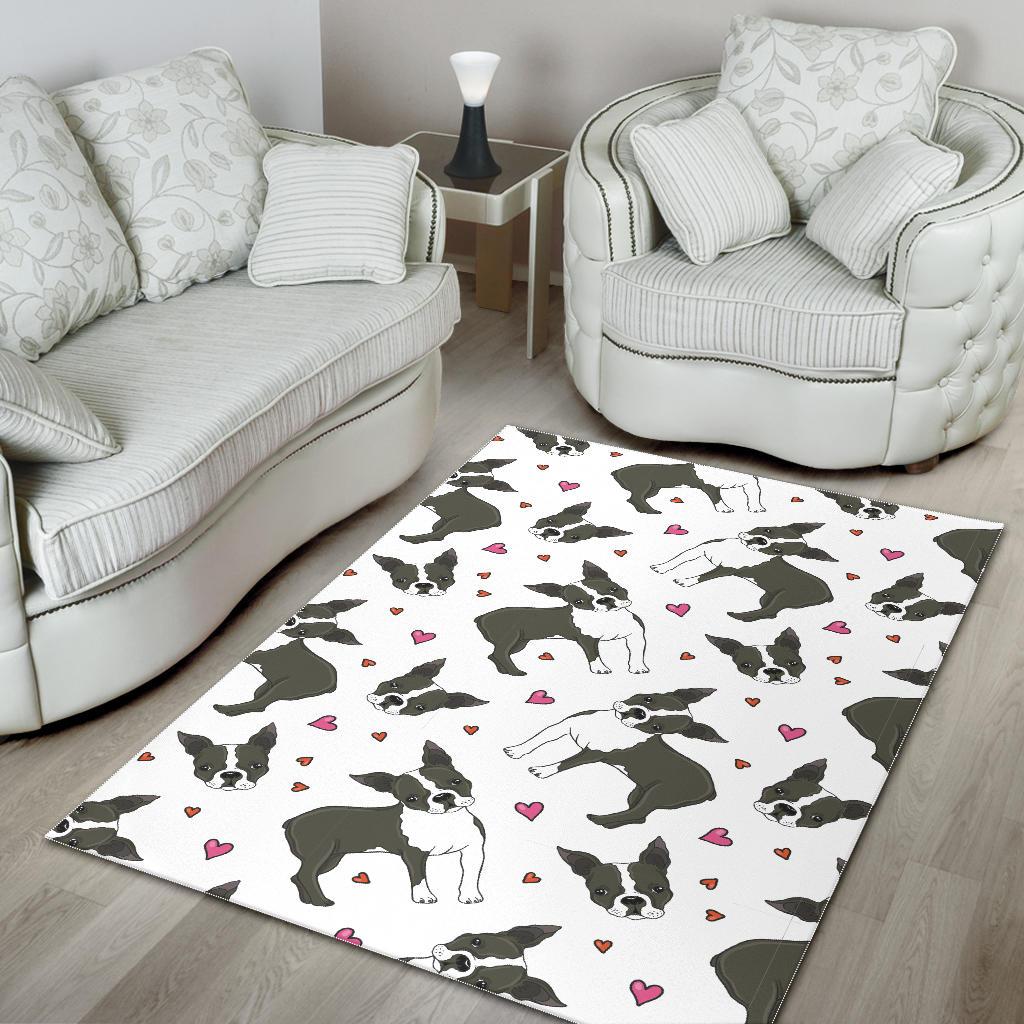 Boston terrier dog hearts vector pattern Area Rug