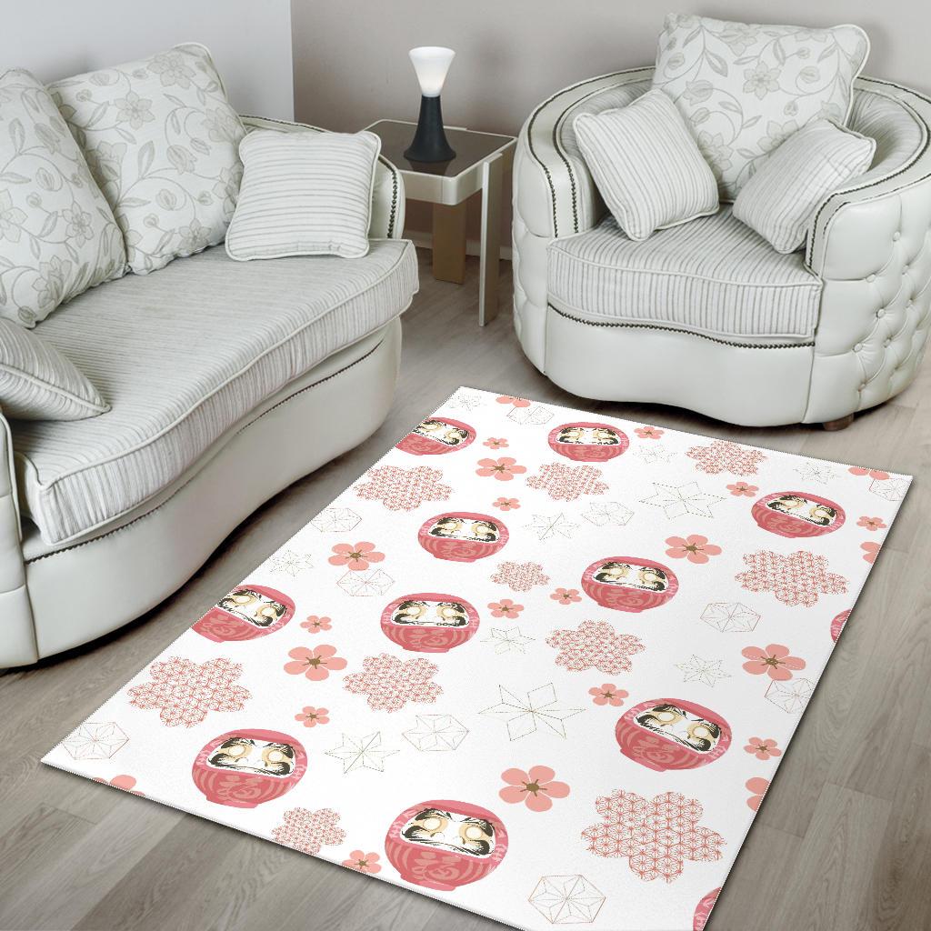 Daruma japanese wooden doll cherry blossom flower pattern Area Rug