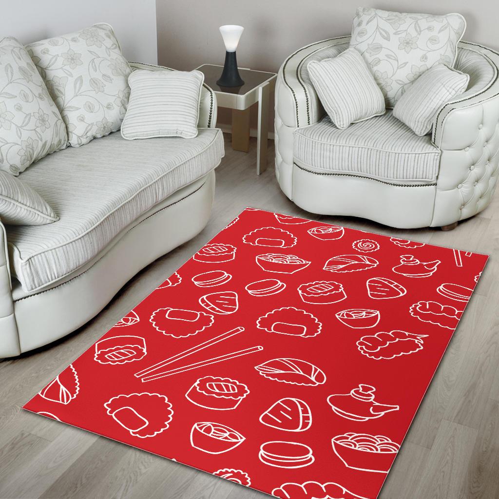 sushi pattern red background Area Rug