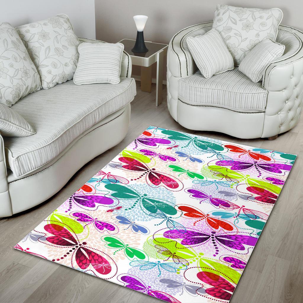 Colorful Dragonfly Pattern Area Rug