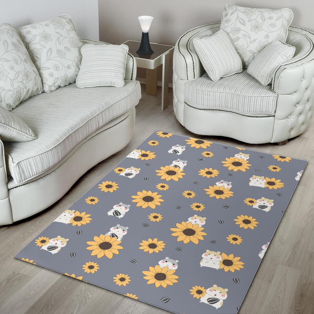 Cute hamster sunflower pattern background Area Rug