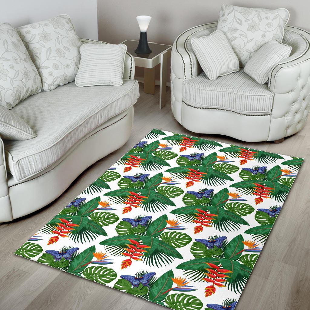 Heliconia Butterfly Leaves Pattern Area Rug