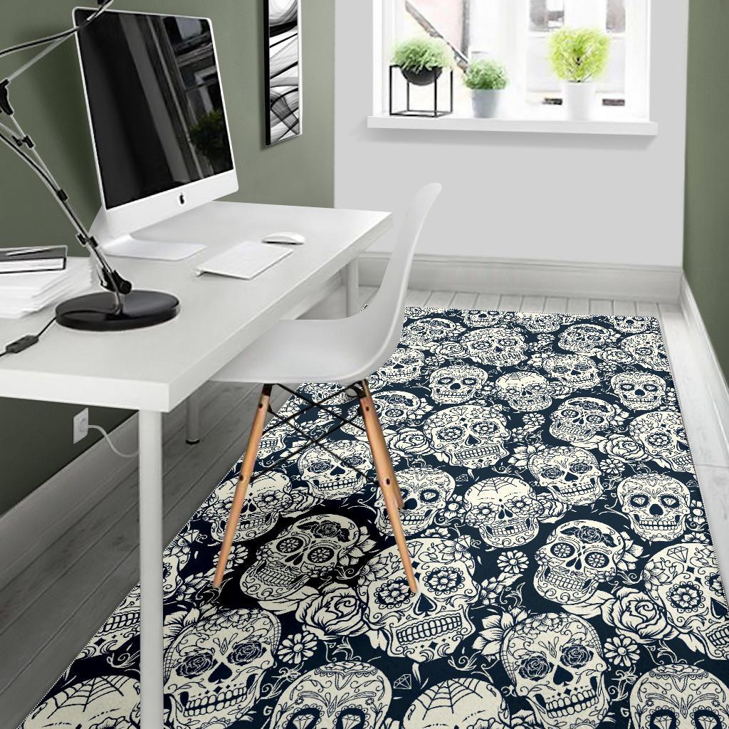 Sugar skull black white pattern Area Rug