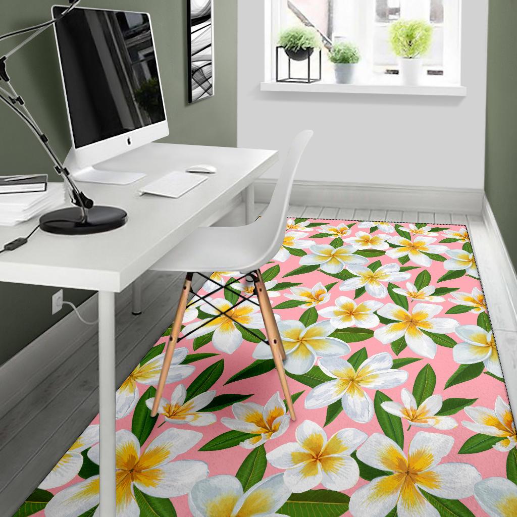 White Plumeria Pattern Print Design PM011 Area Rugs