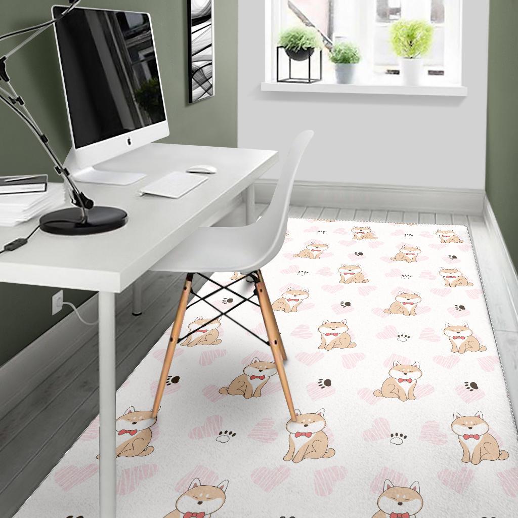 Cute Shiba Inu Heart Pattern Area Rug