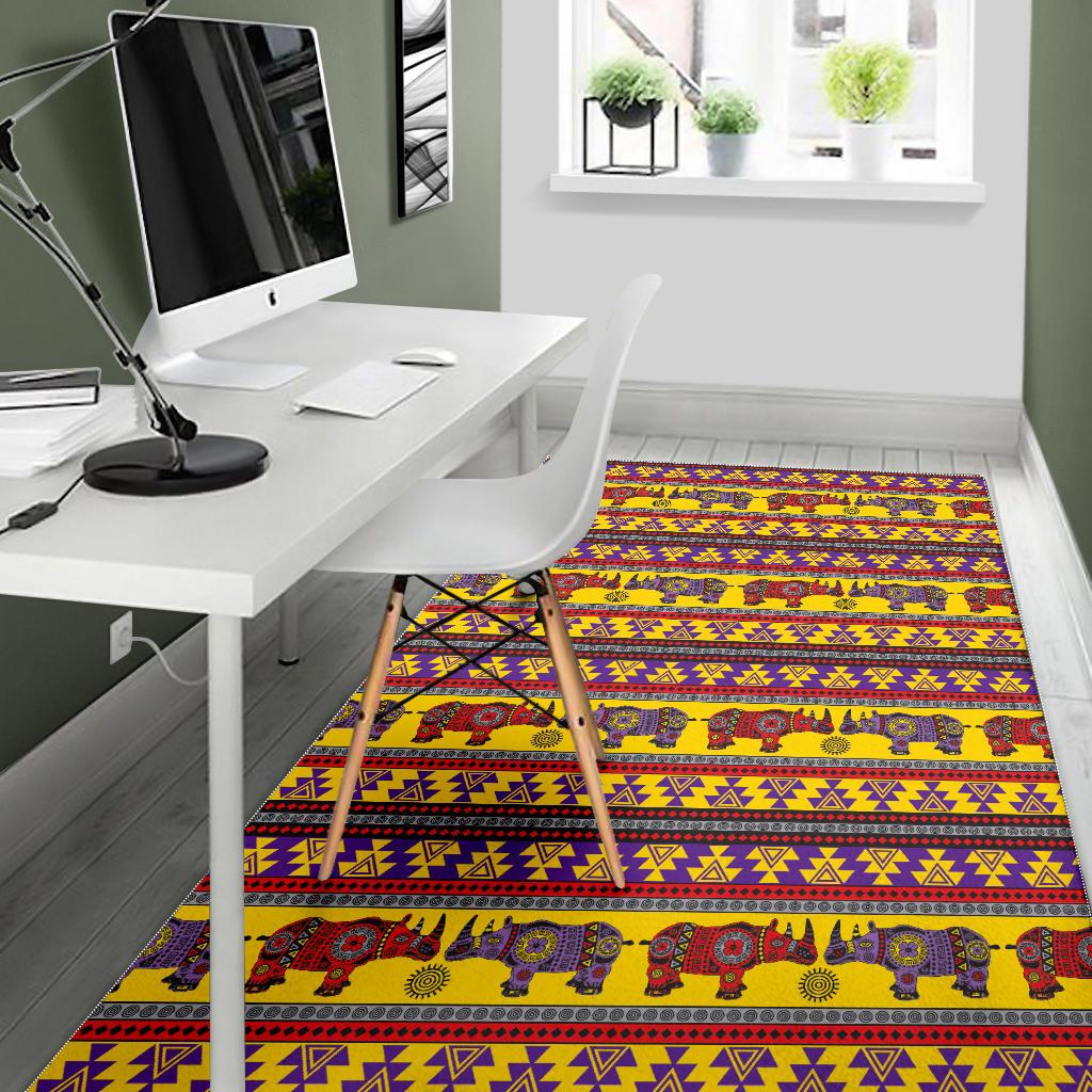 Rhino African Afro Dashiki Adinkra Kente Ethnic Motifs Area Rug